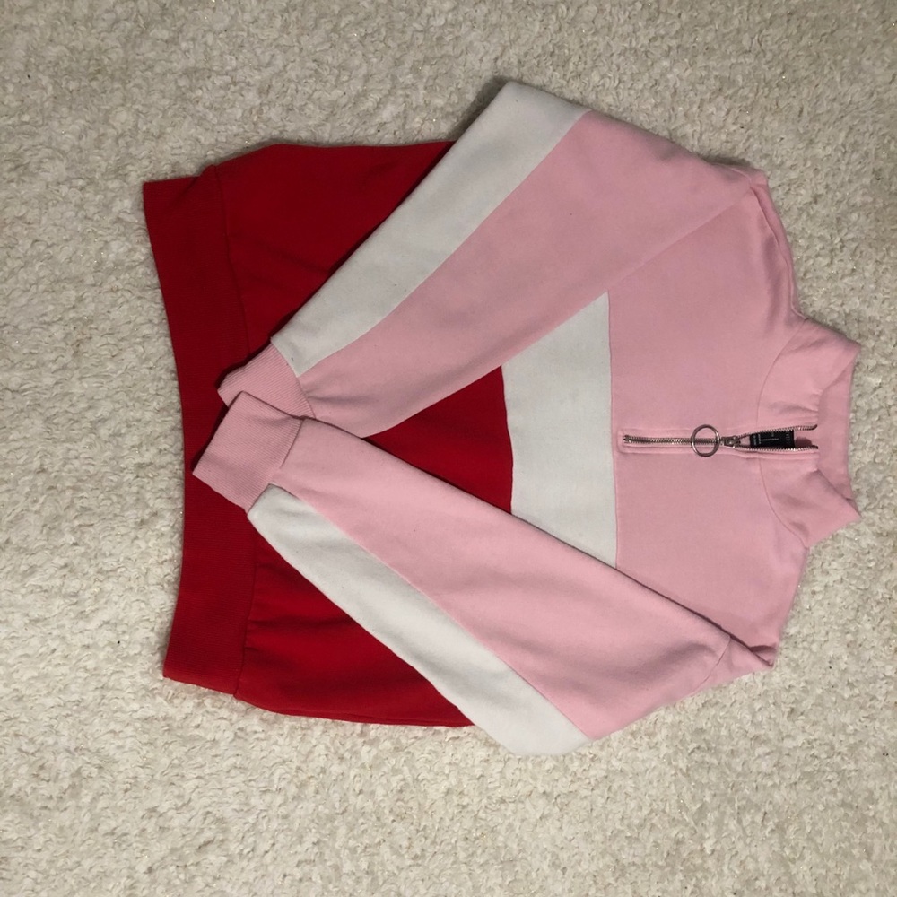 Forever 21 Red, White, Pink Quarter Zip Sweater